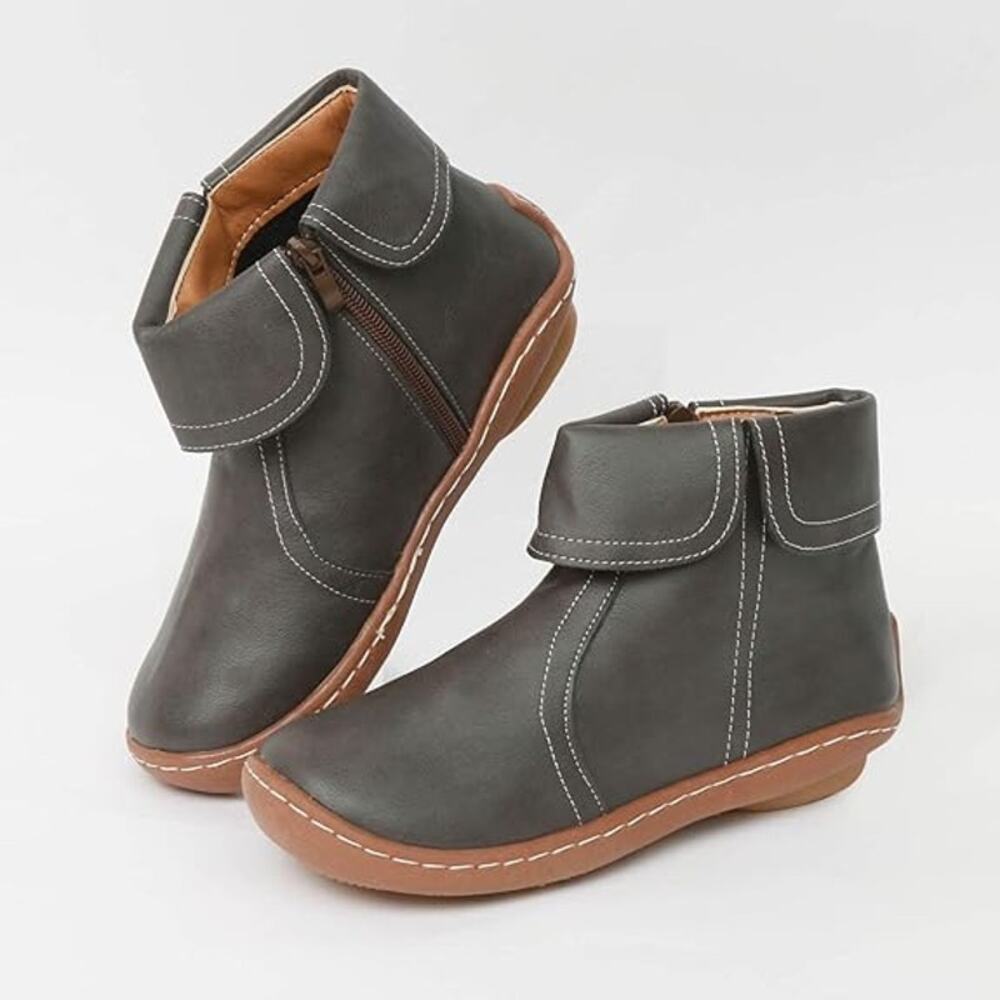 Fashion Womens Ankle Boot Comfortable Slip On Flat Booties Gray Size 9.5US/ 41CN
